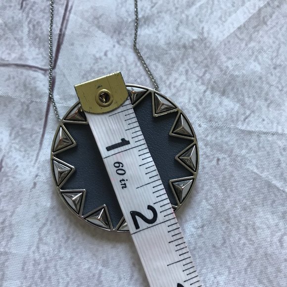 House of Harlow 1960 Leather Sunburst Long Necklace Silver Tone Big Pendant - Picture 7 of 11